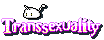 a button with a transparent background and white text with a purple outline reading Transsexuality and a small white cat drawn on top.