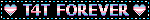 A black blinkie with text in the colour of the trans flag that says T4T forever. On either side of the text, there is a small heart in the colours of the trans flag.