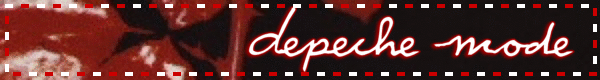 A dark red blinkie with a red and white border and the roses from the cover of the Depeche Mode album Violator on the left of the blinkie. On the right of the blinkie is white and red text which reads Depeche Mode.
