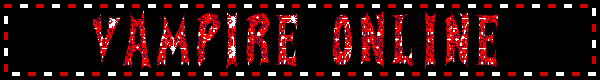 A black blinkie with a white and red border and sparkly red text that reads vampire online