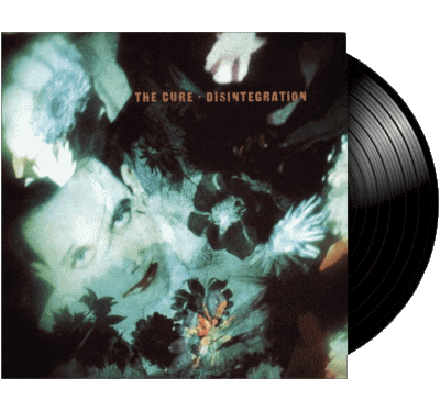 A gif of a vinyl copy of The Cure's Disintegration rotating slowly around