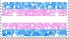 A stamp with an animated glittery trans flag. The flag has five stripes, the first is blue, the second is pink, the third is white, the four is pink and the fifth is blue. The stamp has a white border.