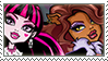 A stamp with Draculaura and Clawdeen Wolf from Monster High. The stamp has a white border.