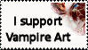 A white stamp with an image of a white bat and black text that reads I support Vampire Art